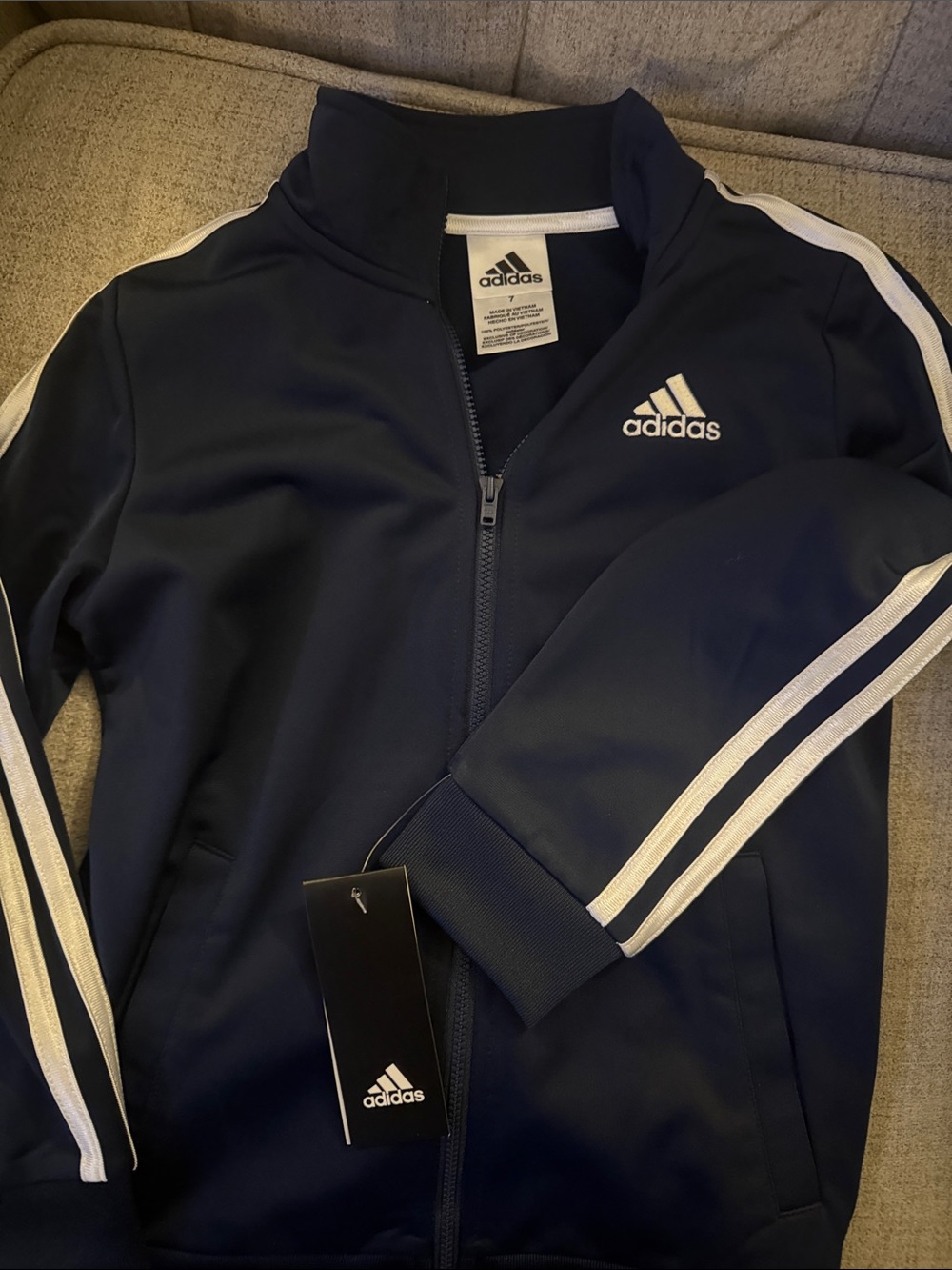 adidas Kids Navy Jacket with White Stripes